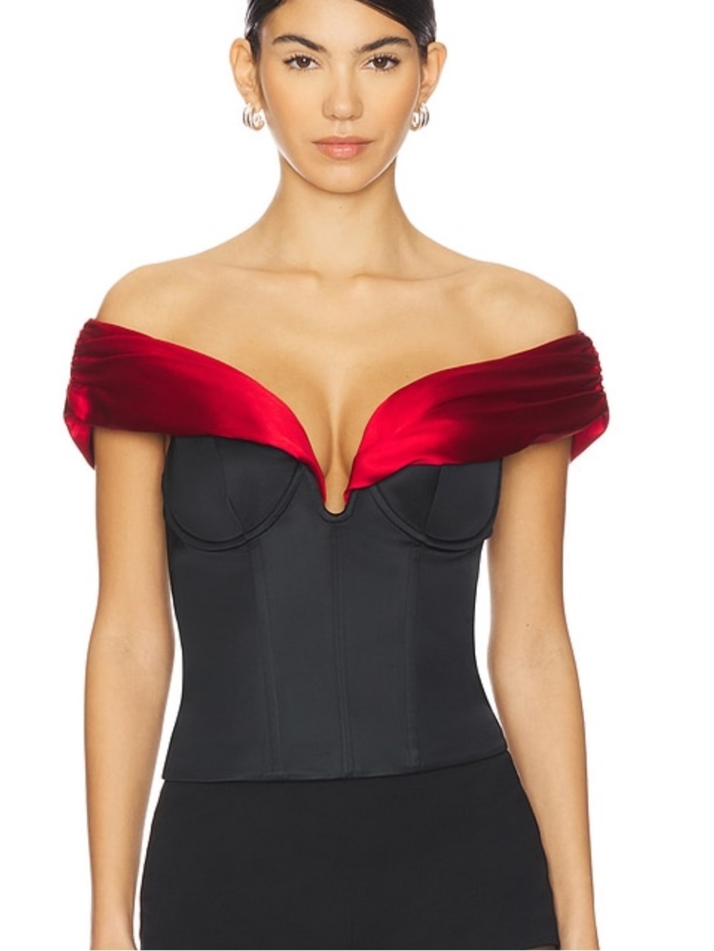 Majorelle Nuria Top Black Red Corset satin blouse bustier Revolve M